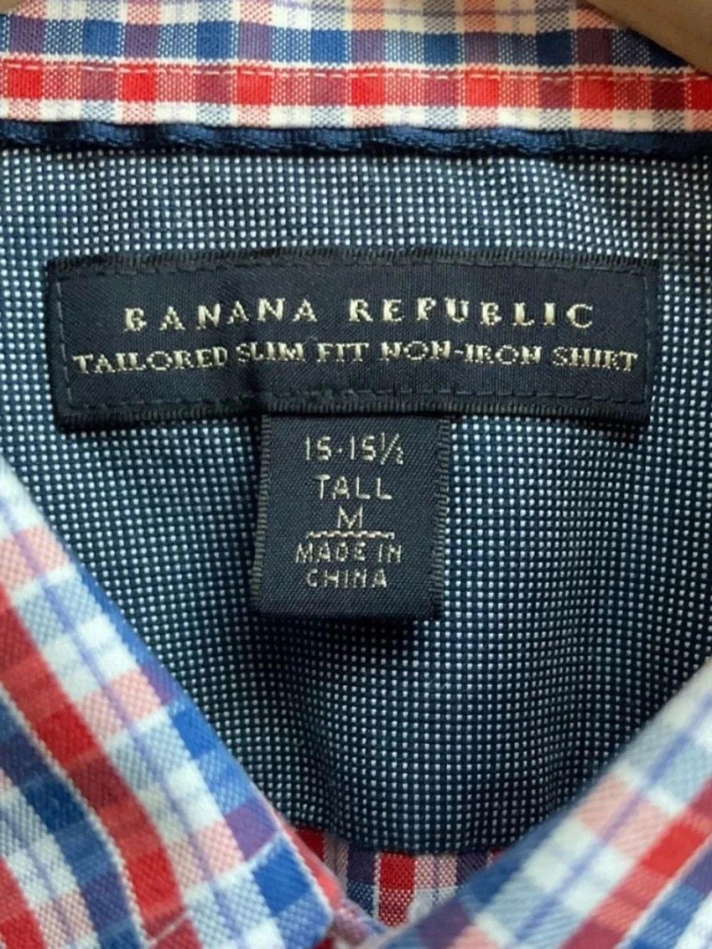Banana Republic Tailored Slim Fit Non Iron Shirt Red Blue Check Button Down